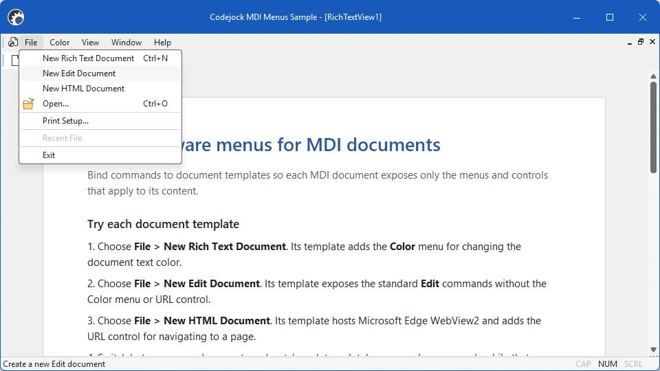 MDI Menus