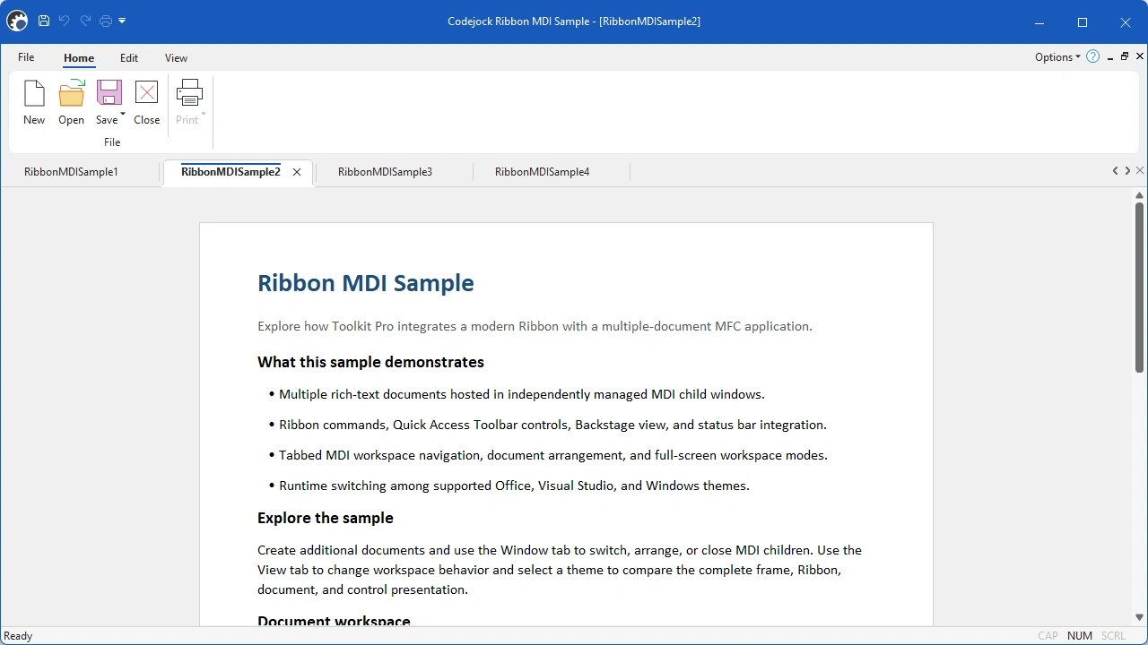 Ribbon MDI Sample
