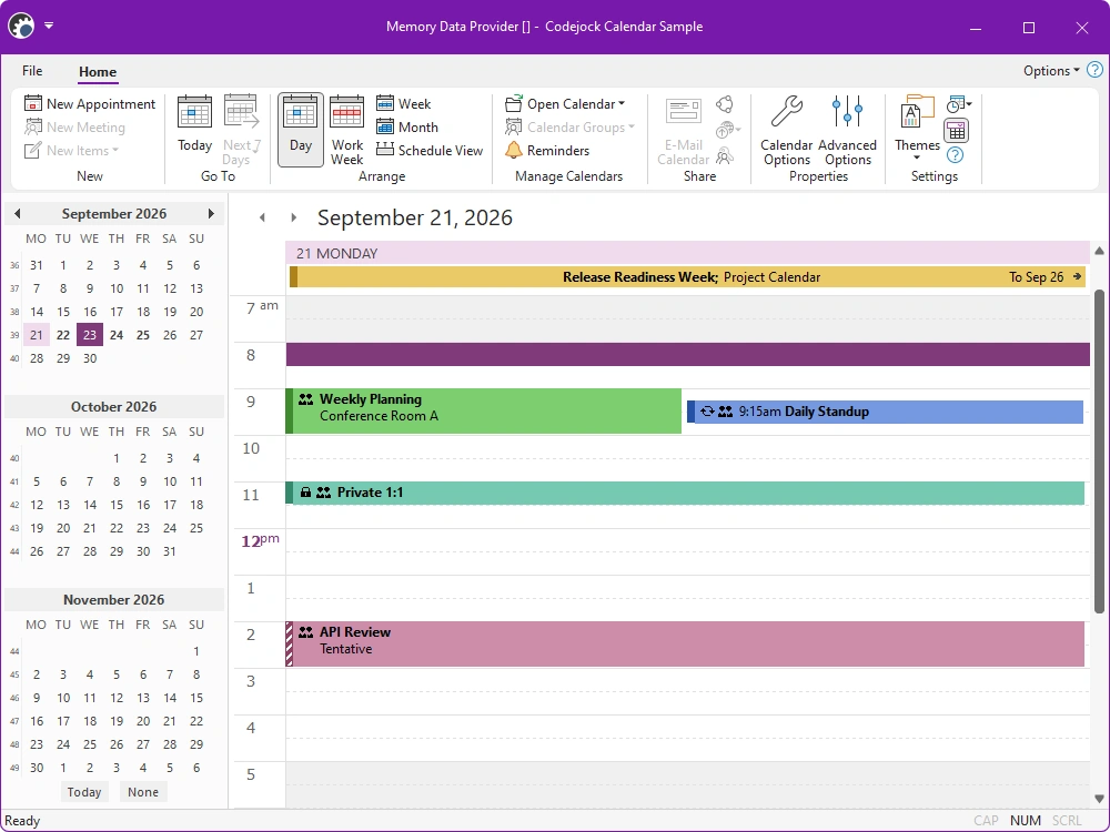 Calendar Day View with detailed appointment time slots