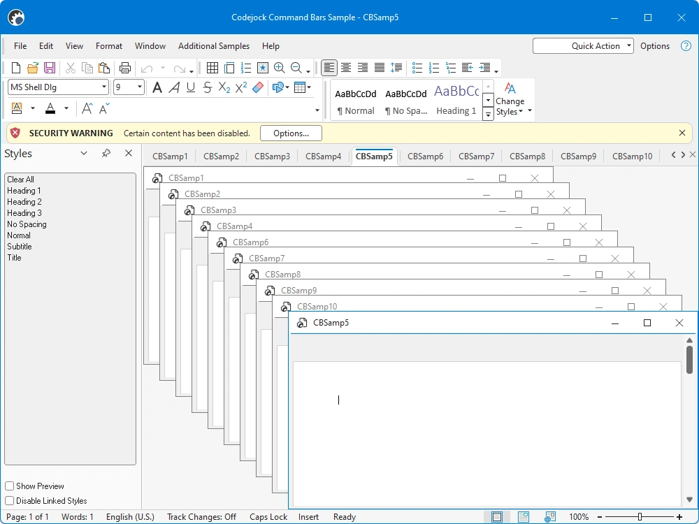 Tabbed MDI document workspace