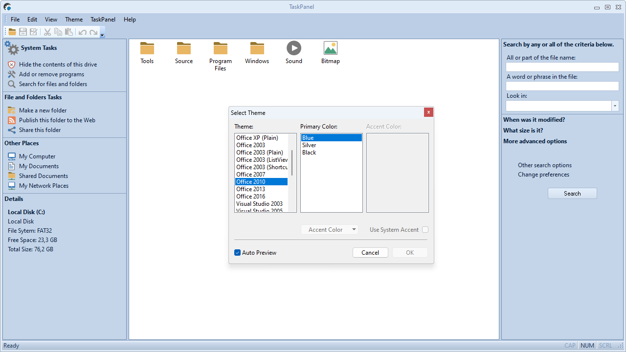 Task-Oriented UI + Toolbox Layout