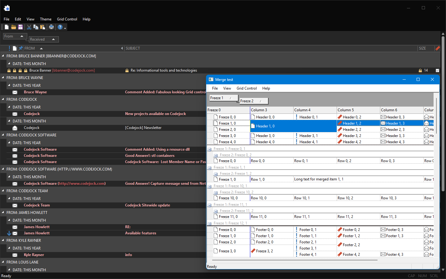 Grid Control showing grouped records, merged cells, and advanced data presentation