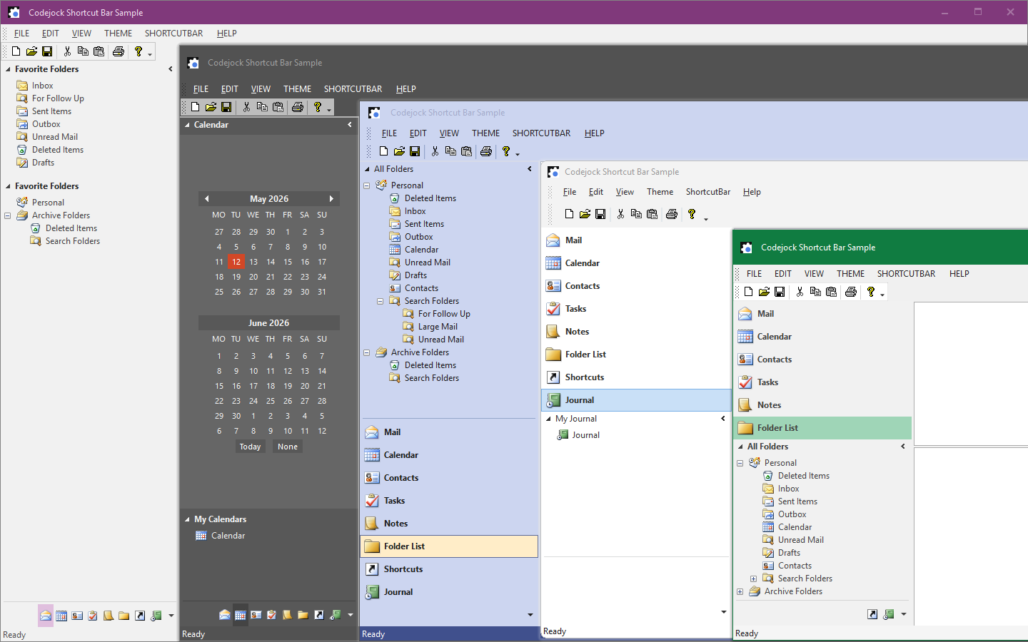 Shortcut Bar with Outlook-style navigation pane and expandable shortcut groups