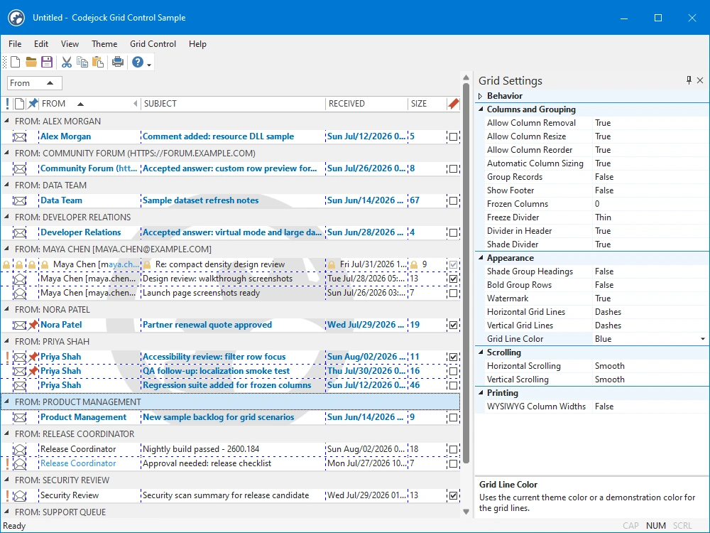Grid Control with configured horizontal and vertical line styles