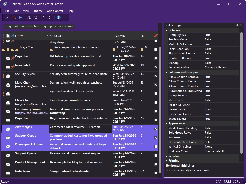Custom Grid Control rows with check boxes, radio buttons, and progress bars