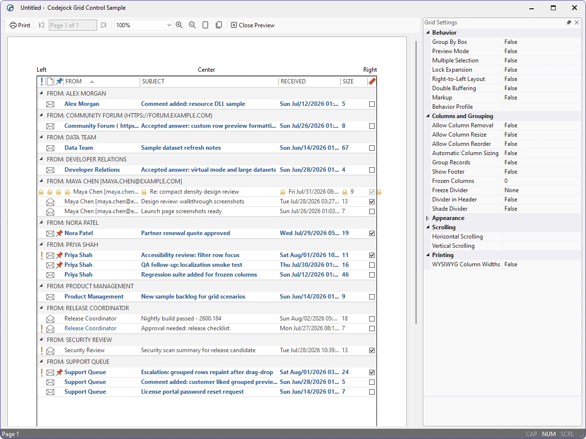 Grid Control records with editable status, subject, and due-date cells