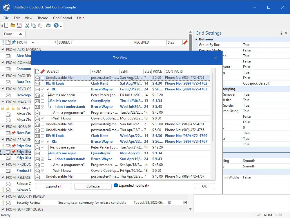 Grid Control displaying a large record set in virtual mode