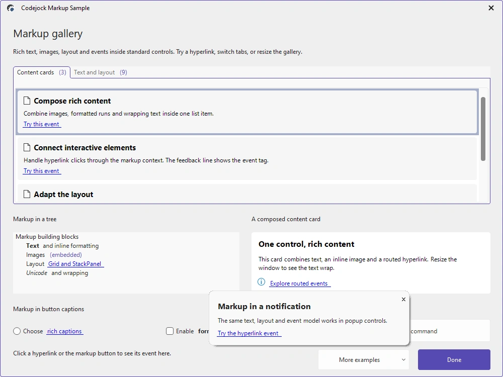 Markup-rendered native Windows interface