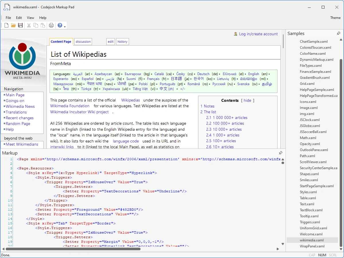 Markup interface connected to native application behavior