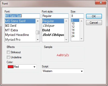 A Font selector dialog is included