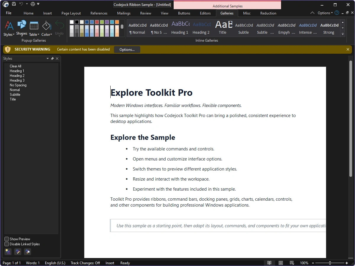 Ribbon using the Visual Studio 2026 Dark theme