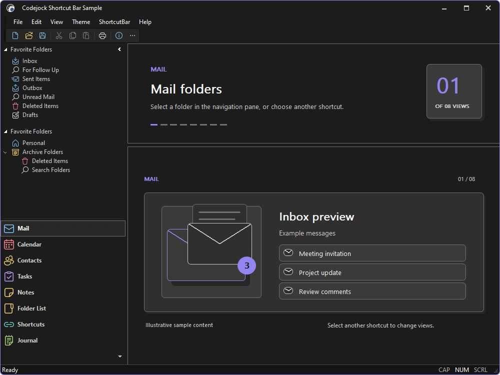 Shortcut Bar using the Visual Studio 2026 Dark theme