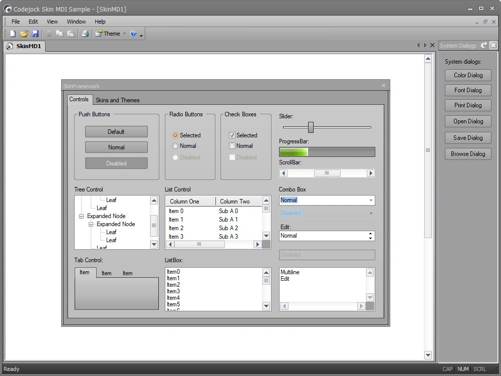Windows application using a coordinated visual skin