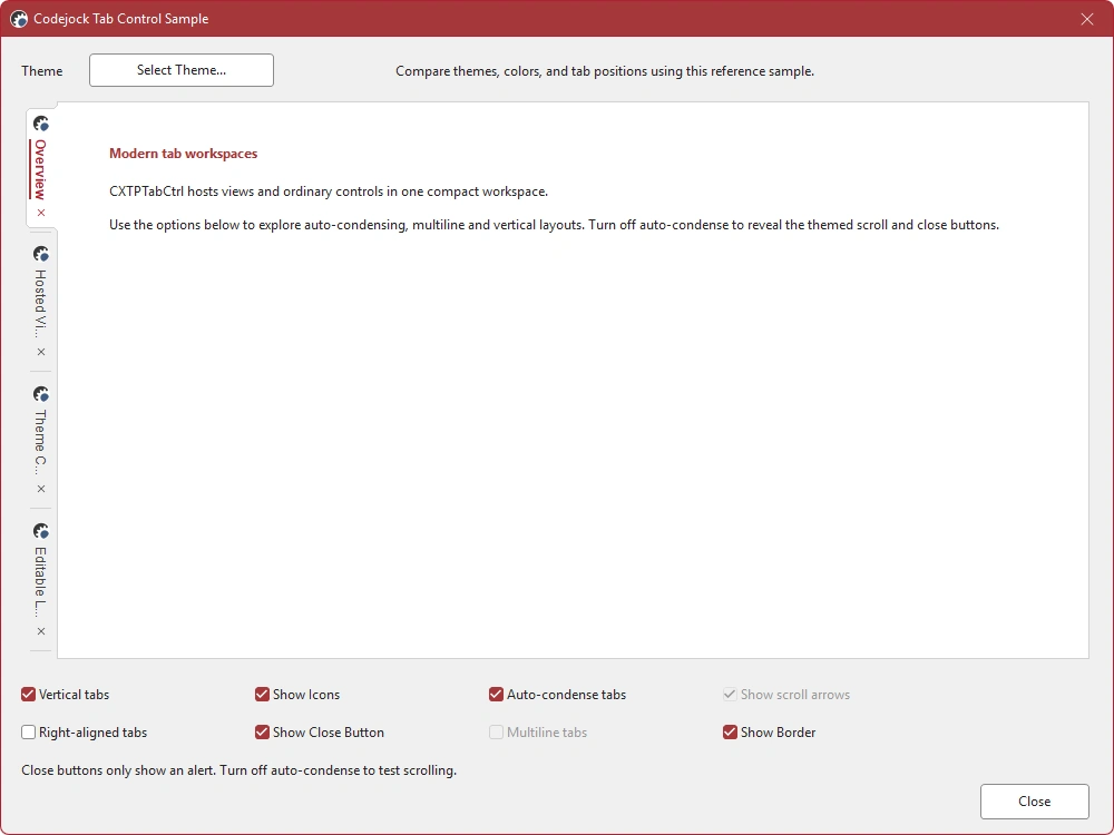 Tabbed document workspace with navigation controls
