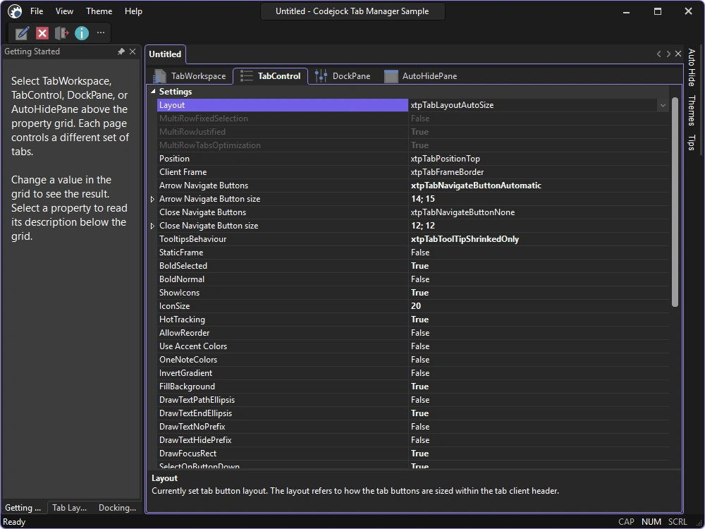 Tab Manager using the Visual Studio 2026 Dark theme