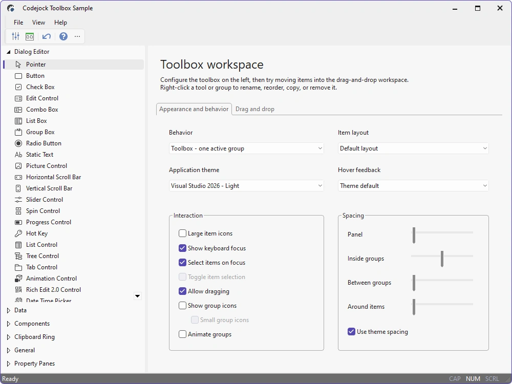 Task Panel with expandable groups and items