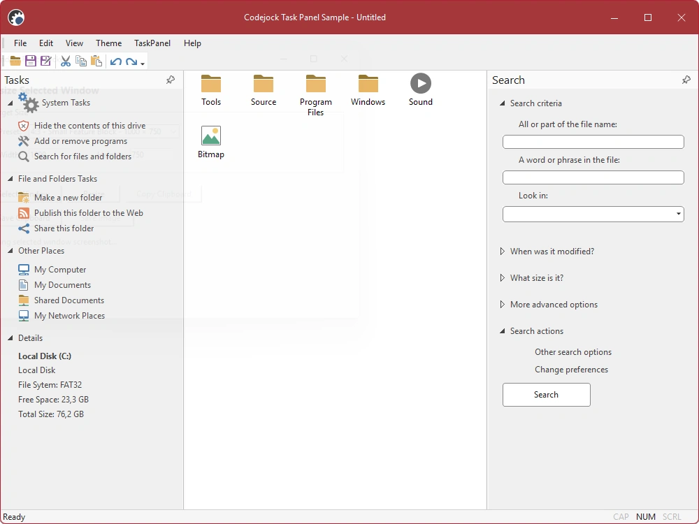 Task Panel and toolbox-style UI feature overview