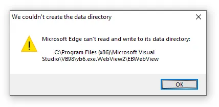 Microsoft Edge can't read and write to its data directory